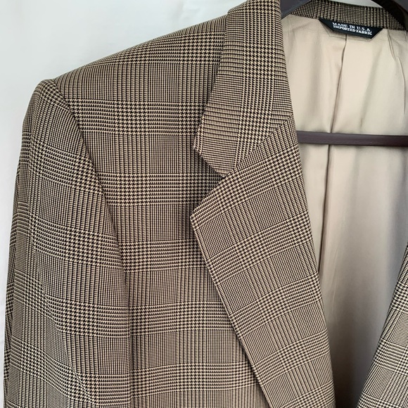 Perry Ellis sports coat gold and black glen plaid 42L vintage - Picture 2 of 11